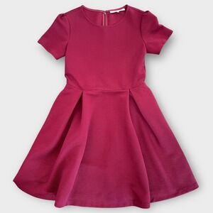 Hutch Anthropologie Women's Dress Large Red Ribbed Fit Flare Pleated Chic Preppy